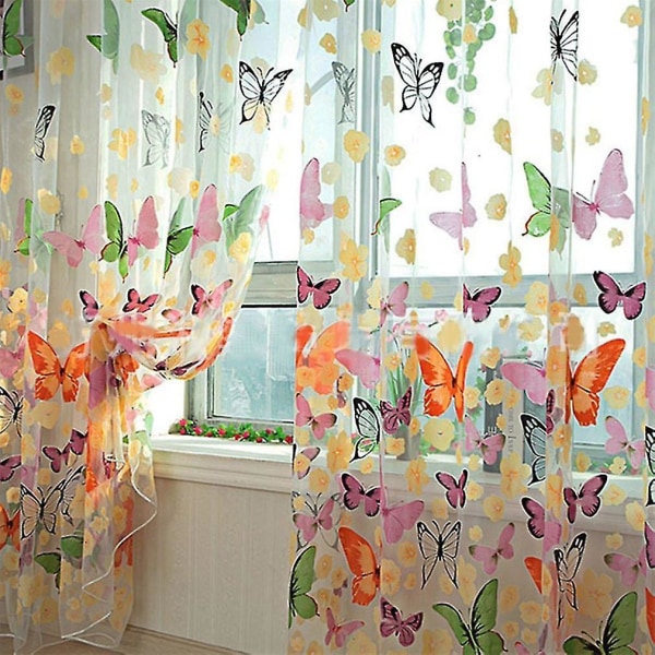 Romantisk Butterfly Gennemsigtige Gardiner Tulle 1x2m Dør