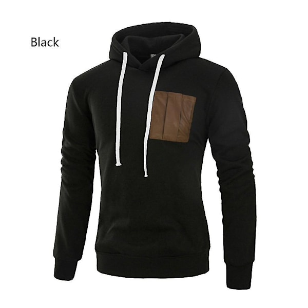 Langærmet hættetrøje med hætte til mænd - Patchwork Sweatshirt