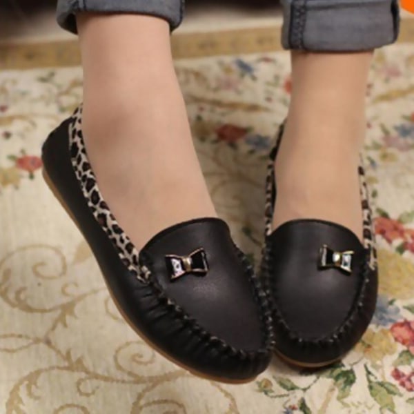 Women PU Leather Leopard Casual Ballet Flat Loafer Shoes