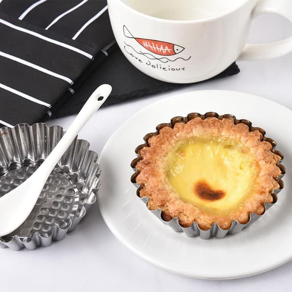 16 stk. terteformer i rustfritt stål med riflet kant, eggeterter bakekopper, gjenbrukbart DIY-bakeutstyr