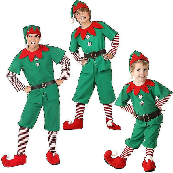 Matchende Elf Kostume Fancy Up Outfits Julemandens Hjælper Tøj Sæt Til Børn Voksen Far Mor Bo 8-9 Years Boys