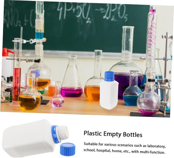 5 st. plastlaboratoriereagens fyrkantiga flaskor 250 ml breda kemikalieflaskor med innerlock