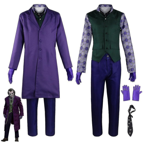 Mænd The Joker Kostume Outfits Frakke Skjorte Vest Sløjfe Handsker Bukser Sæt Op 2XL