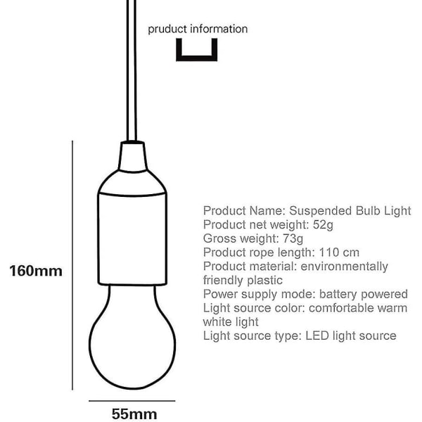 Led vetojohtolamppu, valkoinen led polttimo valo riippuva vetojohtolamppu paristokäyttöinen