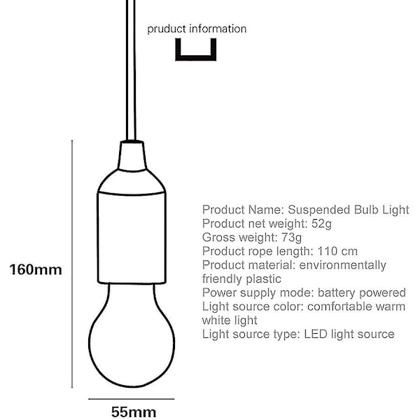 LED-vetoketjun valaisin, valkoinen LED-lamppu riippuva vetoketjun lamppu