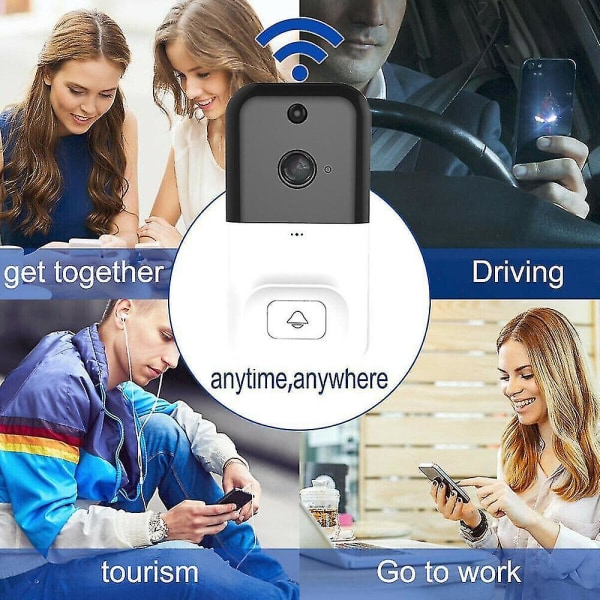 Trådløs Smart Wifi Dørklokke Kamera Video Dør Intercom Hvit