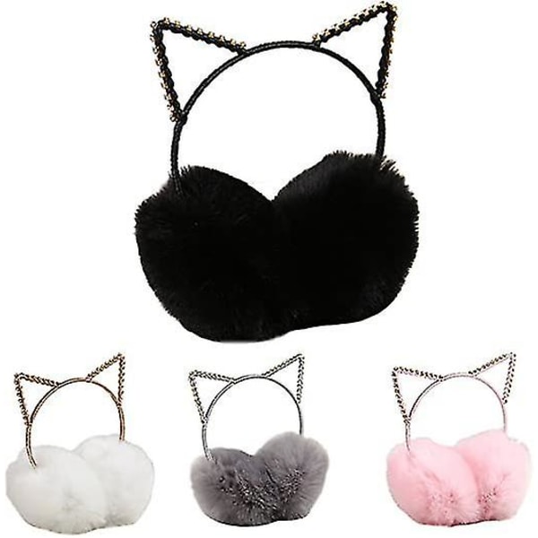 Glitter Crystal Cat Korvat Talvikuulonsuojaimet Lämpimät Pehmoiset korvanlämmittimet Naisille Tytöille Musta