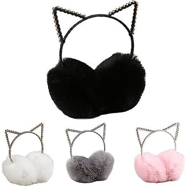 Glitter-kristalli kissakorvat talvikorvanlämmittimet lämpimät plushiset korvanlämmittimet naisille ja tytöille musta