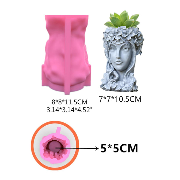 Blomkruka i Form av Huvud för Flickor UV-Epoxyform Ljusstake Resin Silikonform