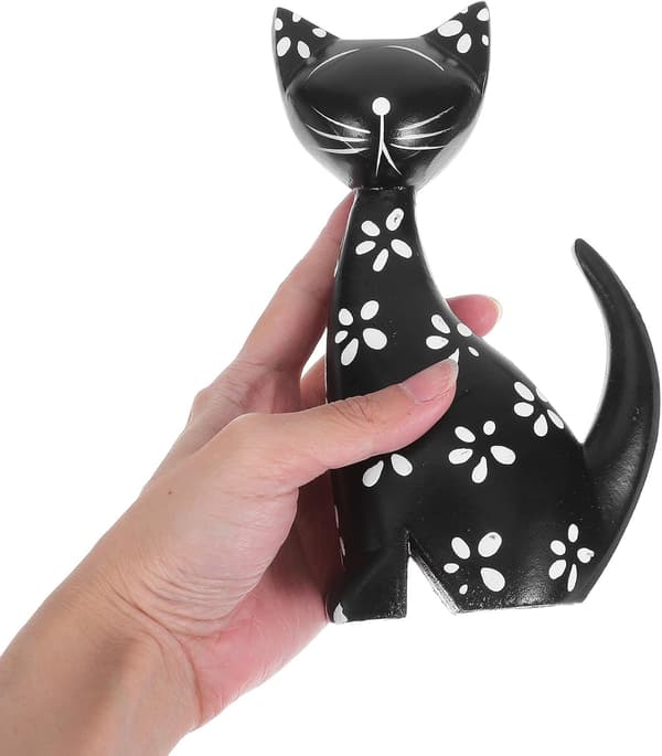 2 st handsnidade träkattstatyskulpturer, moderna minimalistiska kattfigurer