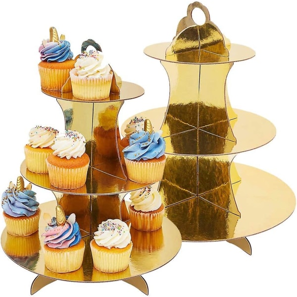 2 Pack Pap Cupcake Stand 3-Tier Gold Dessert Stand Rundetårn