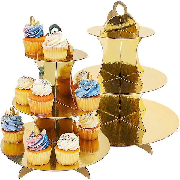 2-pack Pappersmuffinsställ 3-våningar Guld Dessertställ Runda Torn