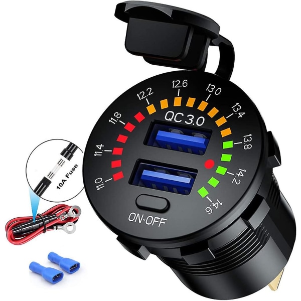 Hurtiglader 3.0 Bil Lader, Vanntett 36w, Dobbel Usb Qc3.0, Strømuttak