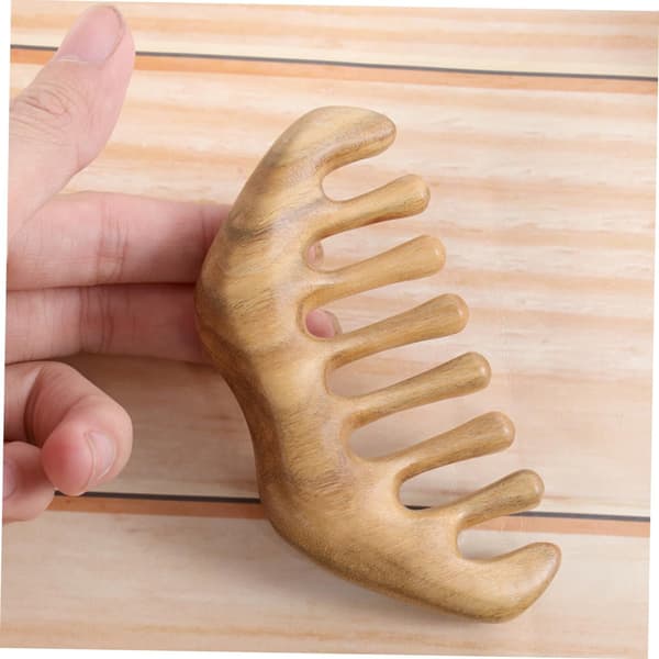 2st Sandelträ Kam Massage Hårbotten Massager Handhållen Akupunktsmassager