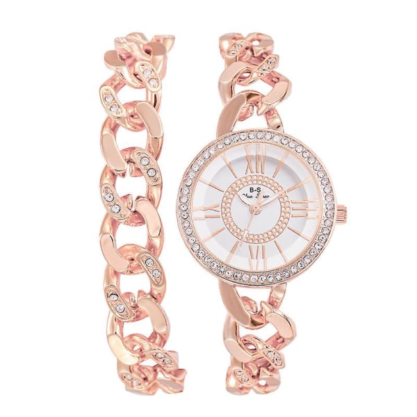 Let Luxury Dameur Roman Urværk Fuld Diamant Kvarts Ur Mode Enkel Dobbelt Kæde Ur Brass
