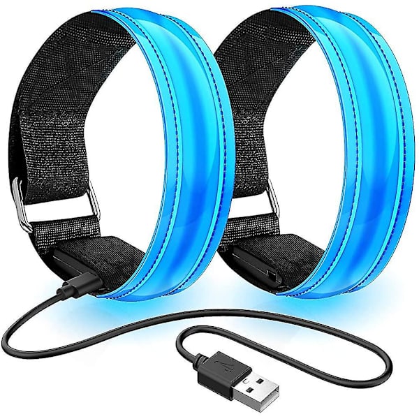 2 stk. Genopladelige LED-Lys Armbånd, Reflekterende LED Løbearmbånd, Justerbar