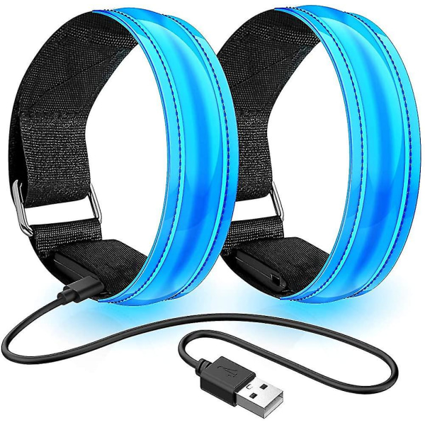 2 stk Ladbare LED-lys Armbånd, Refleks LED Løpearmbånd, Justerbar