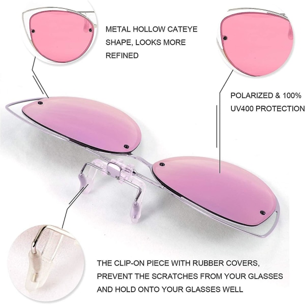 Polariserte Cat Eye Clip On Solbriller for kvinner med Flip Up-funksjon for reseptbelagte briller B2670
