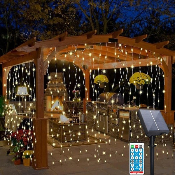 LED-gardinlampa Solcellsdriven Utomhus 3x2m 200 LED-lampor Fairy String IP65