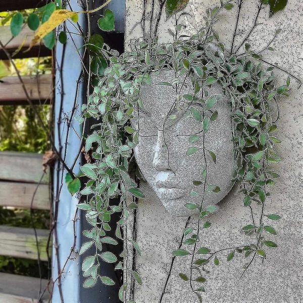 Väggdekoration med ansiktsformad planteringskruka i resin, för väggmontering, blomkruka för hemmet