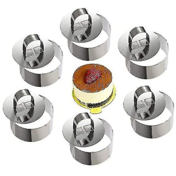 Mousse Ringer i Rustfritt Stål Kakeform Med Skyver, 8cm, 6 stk Runde