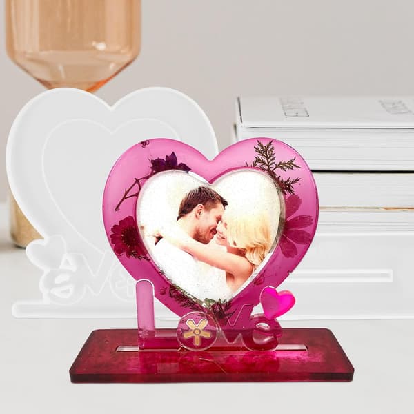 DIY Hjerteformet Silikone Fotoramme Form Sæt Display Stand, Resin Støbeform