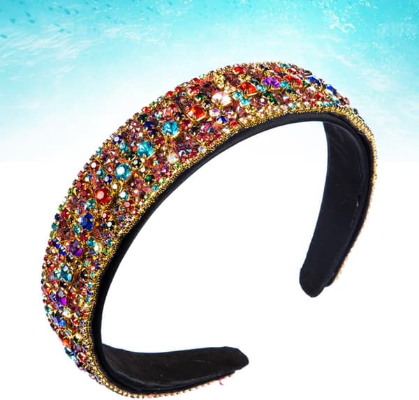 Färgglad Rhinestone Bred Hårband för Kvinnor, Mode Håraccessoar
