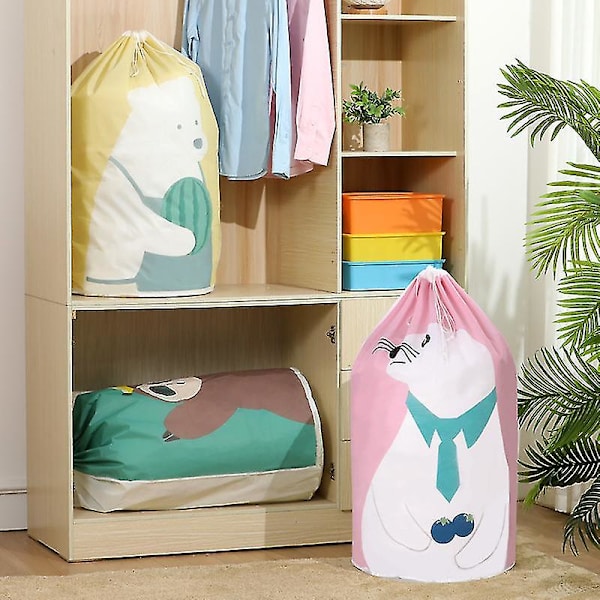 Stor Vaskesæk Sød Dyr Snørelukning Opbevaringspose Kurv Organizer Til Soveværelse (pink1pc)