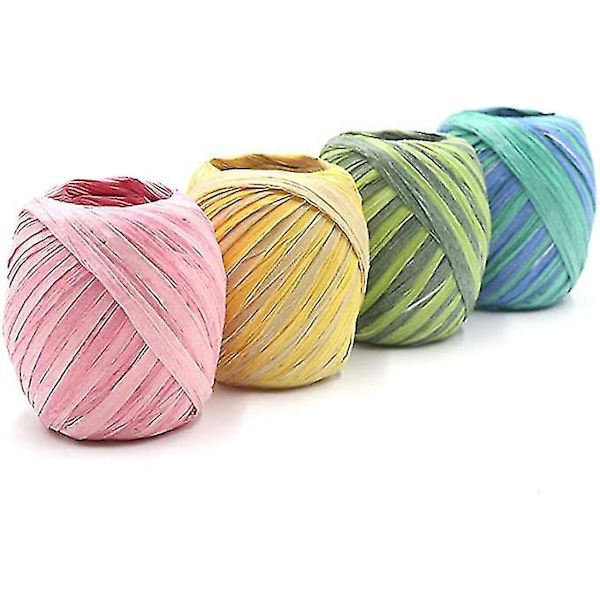 4 Rullaa Luonnollista Värikästä Raffia Nauhaa Käsityölangaa
