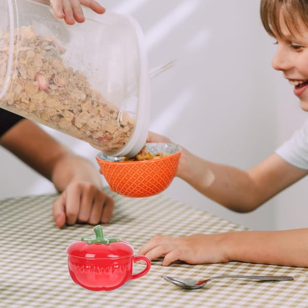 Tekopp Vattenkopp 350ml Keramik Multifunktionell med Lock Tomatformad Kreativ Snygg Mugg