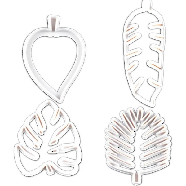 Bladformade Kakformar för Dekoration av Fudgekaka, Kakor, Fondant, Plastformar för DIY-Kex, Bakverk, Fondantverktyg (vit, 4-pack)