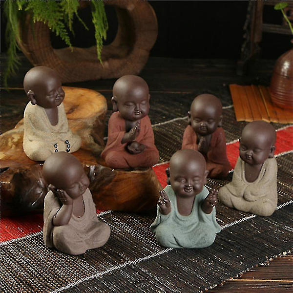 Buddha-statuer Liten Munk Farge Sand Keramikk Hjem Klubb Geomantisk Dekorasjon Lilla Sand Figurer Te-kjæledyr