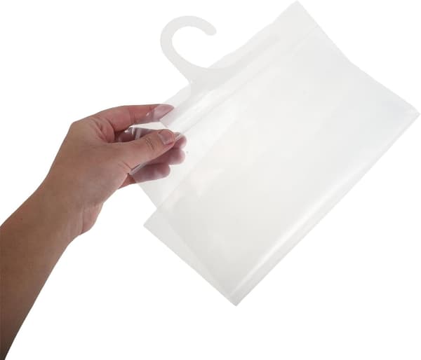 25 stk. multifunksjonell oppbevaringspose med krok, plastplaggposer