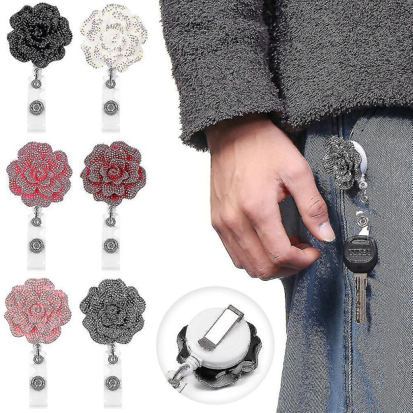 Mode Rose Shape Kontorartikler Nøglering Badge Reel Lanyards Retractable Qucyy Gift