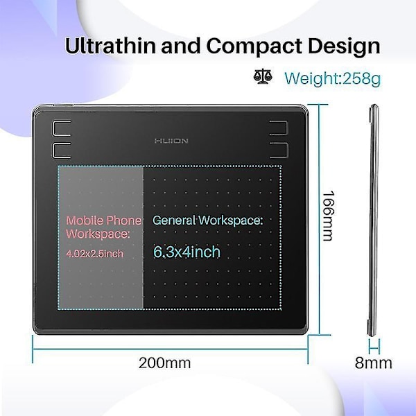 Huion HS64 6x4 tum Grafisk Ritplatta Batterifri Penna