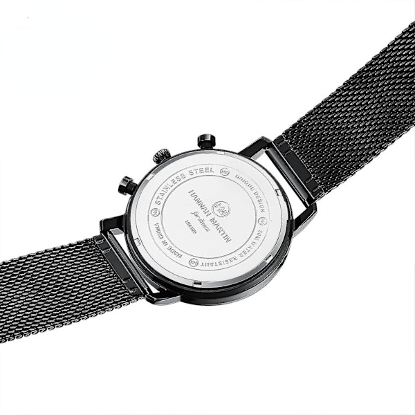 Forretnings Casual Kalender Herre Ur Sort Rustfrit Stål Mesh Rem Vandafvisende Kvarts Ur 109 black scale