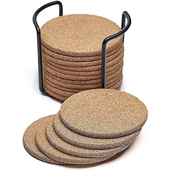 Pyöreät luonnonkorkkiset aluslaatat metallitelineellä, ympäristöystävällinen