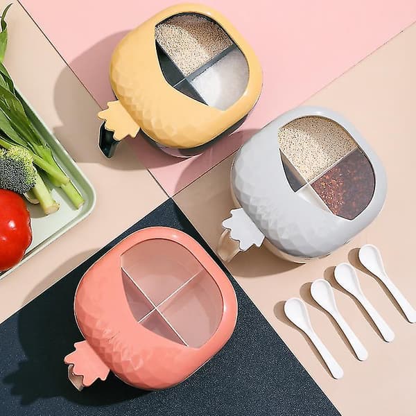 Krydderboks med 4 rom Multifunksjonell Plast Krydderdispenser 5 stykker Grå