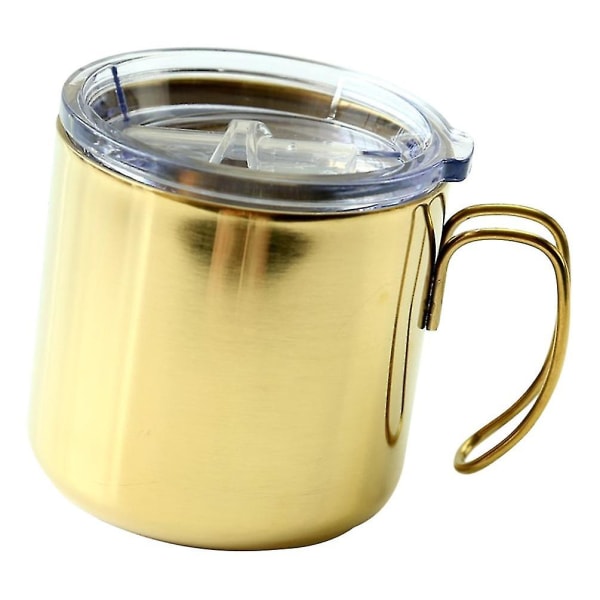 Kaffemugg i rostfritt stål med lock, behändig mugg Mugg Ölmugg med lock med handtag Dubbellagersmugg (färg: guld) (1 st)