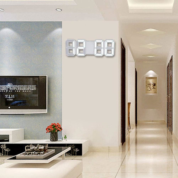 3D LED Digital Veggklokke, Soverom Kontor Alarmklokke, Hjemmedekorasjon, Hvit Hus (hvit)