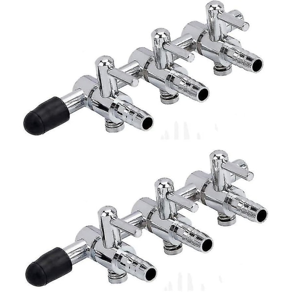 2pcs 3-way Aquarium Chrome Metal Row Manifold Air Line Control Valve Air Faucet Air Distributor