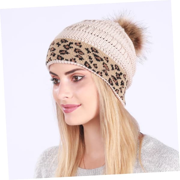Varm stickad mössa med leopardmönster, delikat vintermössa, dekorativ stickad mössa