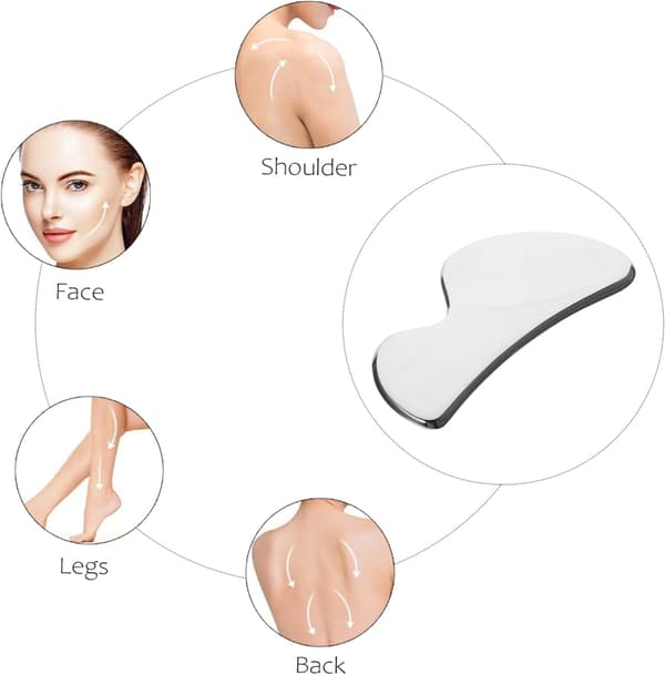 Ansigtskraber i rustfrit stål Gua Sha-bræt Skønhedsapparat Ansigtsrulle Massager
