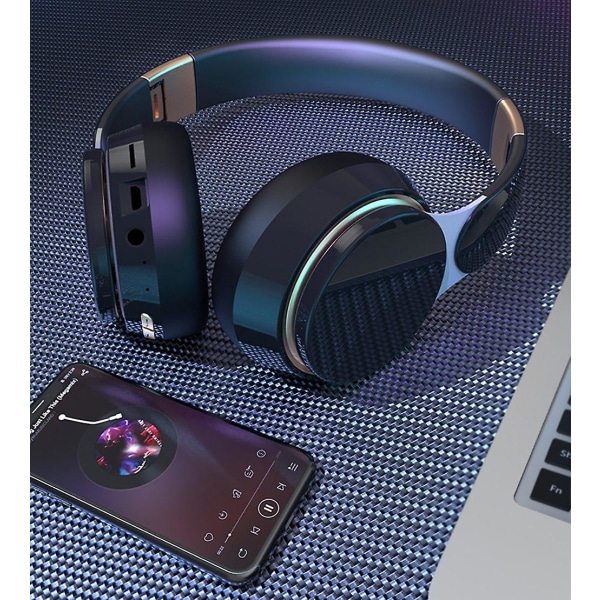 Bluetooth-hodetelefoner over øret, [opptil 52 timer] trådløse hodetelefoner Blue