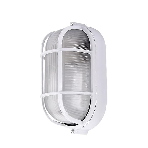 Oval Bulkhead-lampa med trådskydd och glasdiffusor, 60 W (1 st, vit)