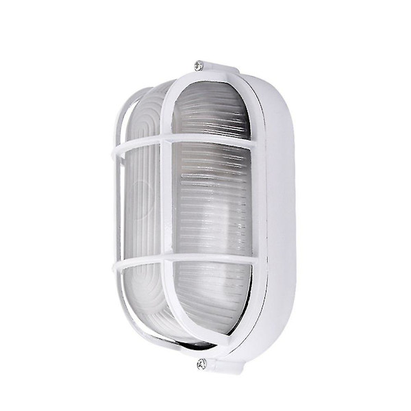Oval Bulkhead Lampe med Trådbur og Glasdiffusor, 60 W (1 stk, hvid)