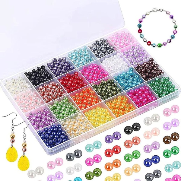 1680 stk runde fargerike perler med 6 mm hull 24 fargede perler med oppbevaringsboks