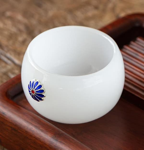 Vit Porslin Jade Tekopp Stor Glas Mästarkopp Blå