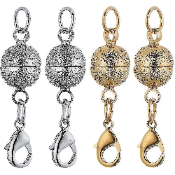 4 stk Magnetisk smykkelås for armbånd Halskjede 8 mm spikersandskrubbfinish rund design gull/sølv farge