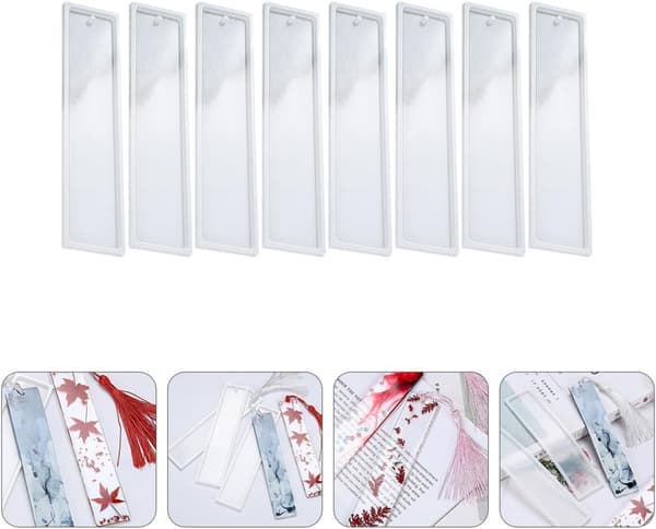 8 stk. silikonbokmerkeform DIY rektangulær krystall epoxyharpiksform